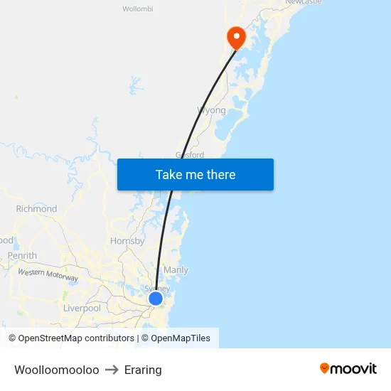 Woolloomooloo to Eraring map