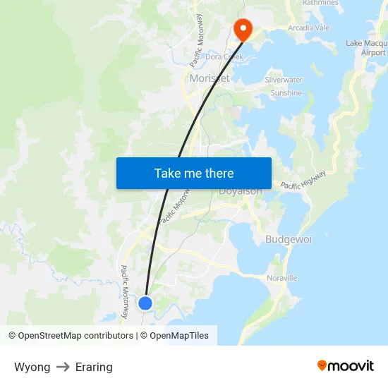 Wyong to Eraring map