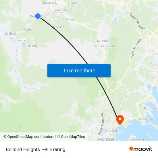 Bellbird Heights to Eraring map