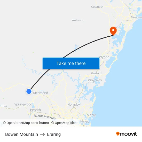 Bowen Mountain to Eraring map