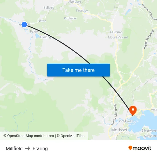 Millfield to Eraring map