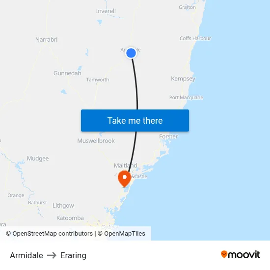 Armidale to Eraring map