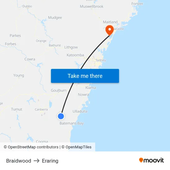 Braidwood to Eraring map