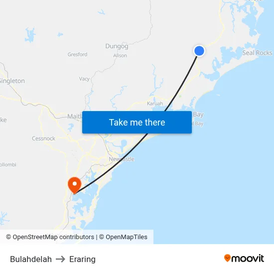 Bulahdelah to Eraring map