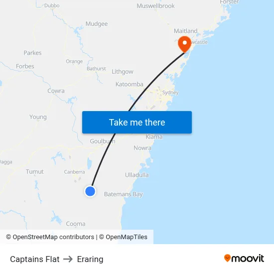 Captains Flat to Eraring map