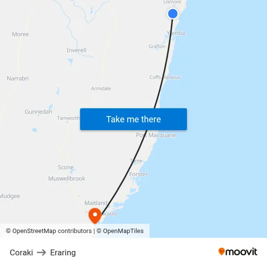 Coraki to Eraring map