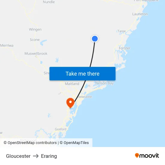 Gloucester to Eraring map
