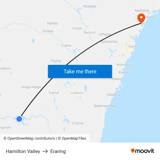 Hamilton Valley to Eraring map