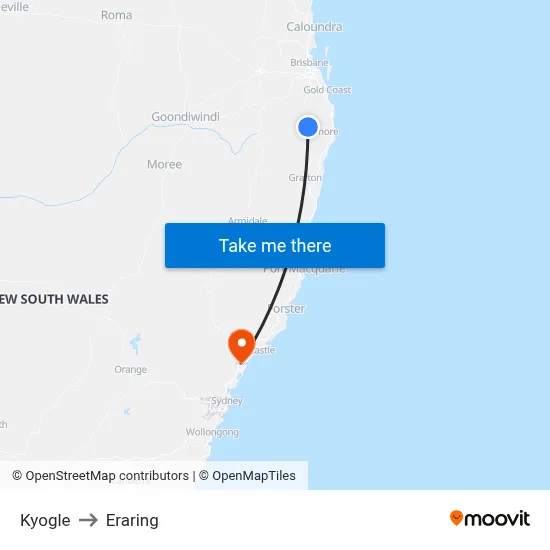 Kyogle to Eraring map