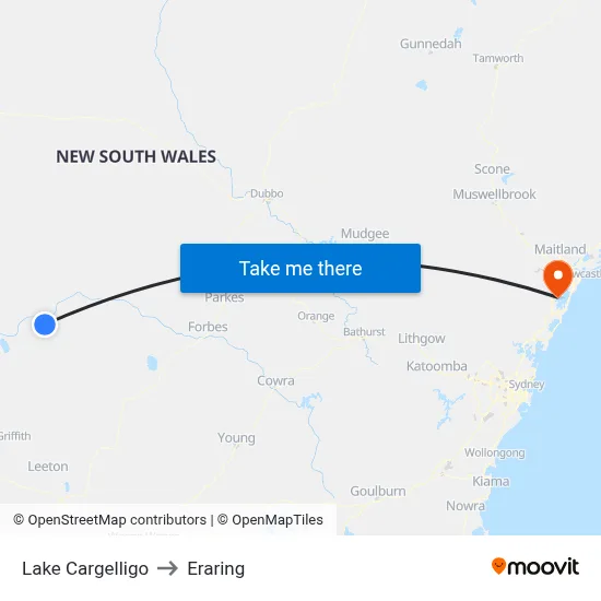 Lake Cargelligo to Eraring map