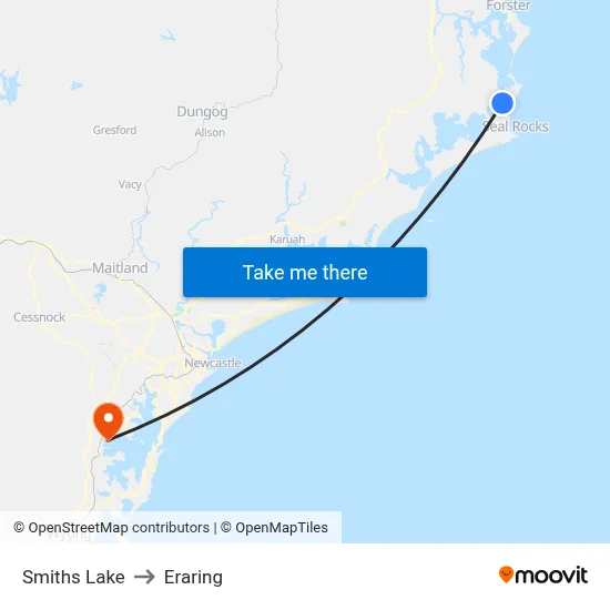 Smiths Lake to Eraring map