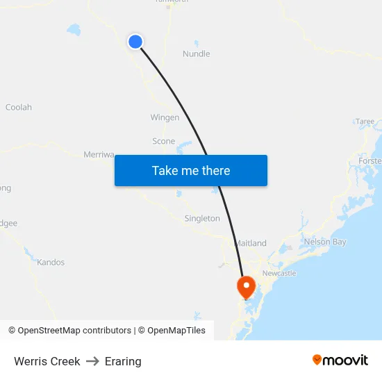 Werris Creek to Eraring map