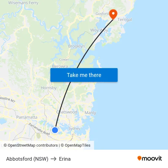 Abbotsford (NSW) to Erina map