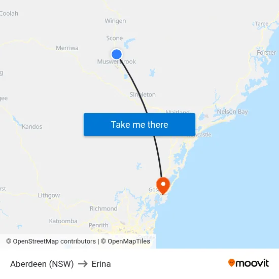 Aberdeen (NSW) to Erina map