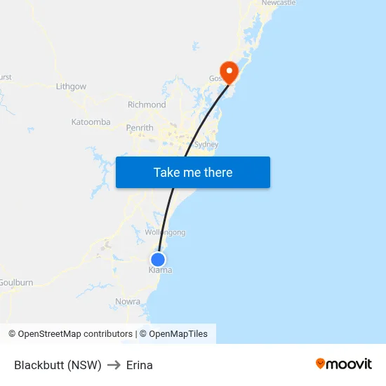 Blackbutt (NSW) to Erina map