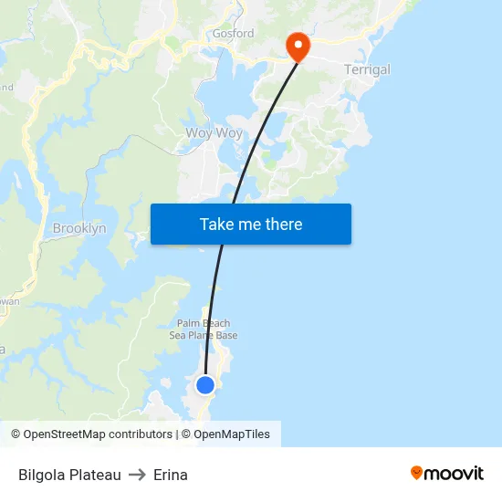 Bilgola Plateau to Erina map