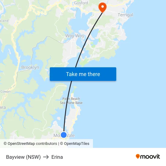 Bayview (NSW) to Erina map