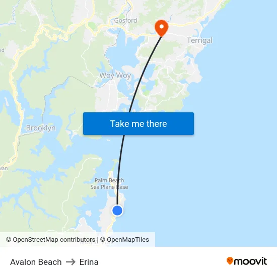 Avalon Beach to Erina map