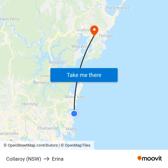 Collaroy (NSW) to Erina map