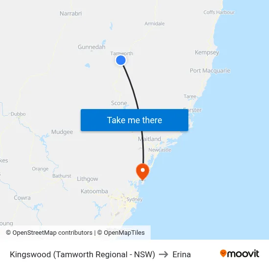 Kingswood (Tamworth Regional - NSW) to Erina map