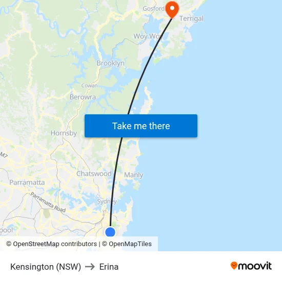 Kensington (NSW) to Erina map