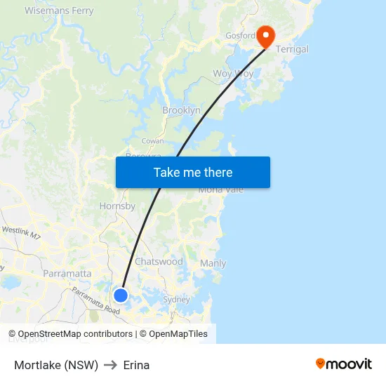 Mortlake (NSW) to Erina map