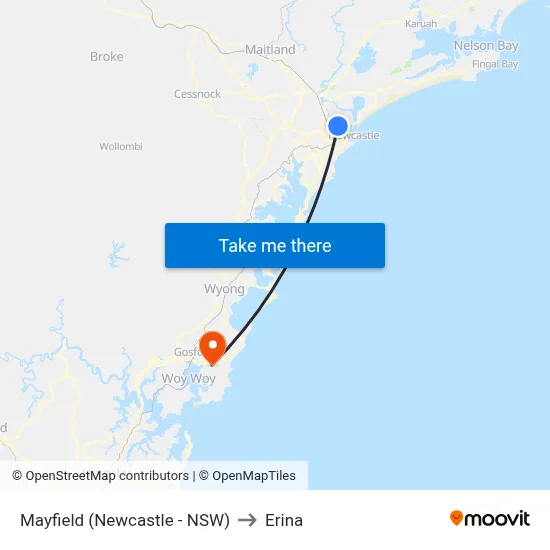 Mayfield (Newcastle - NSW) to Erina map