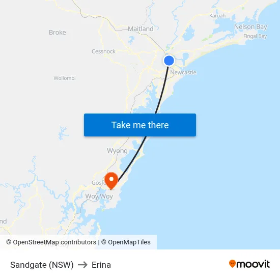 Sandgate (NSW) to Erina map