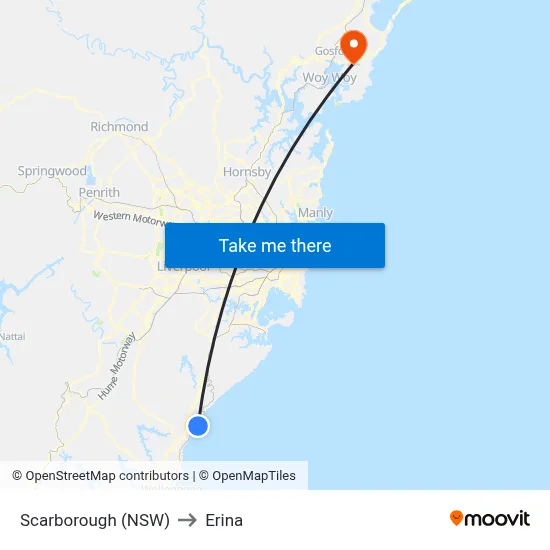 Scarborough (NSW) to Erina map