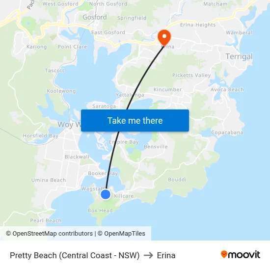 Pretty Beach (Central Coast - NSW) to Erina map