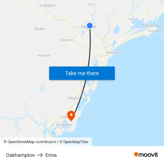 Oakhampton to Erina map