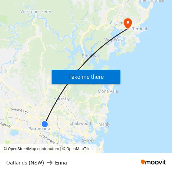 Oatlands (NSW) to Erina map