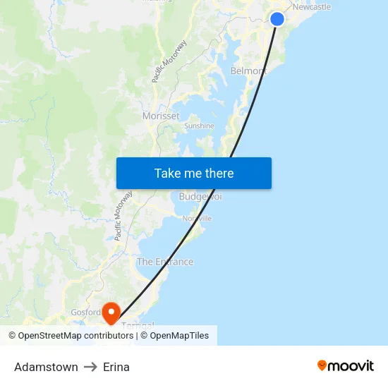 Adamstown to Erina map