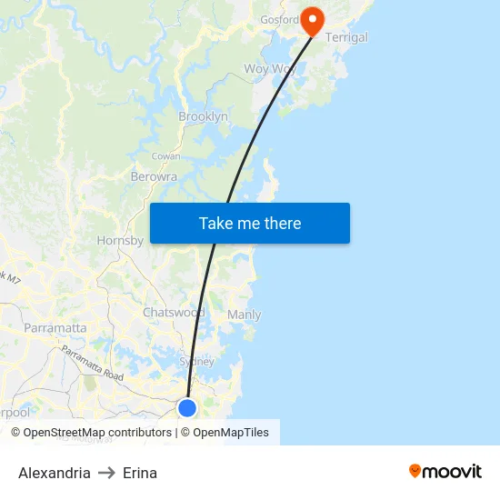 Alexandria to Erina map