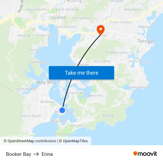 Booker Bay to Erina map
