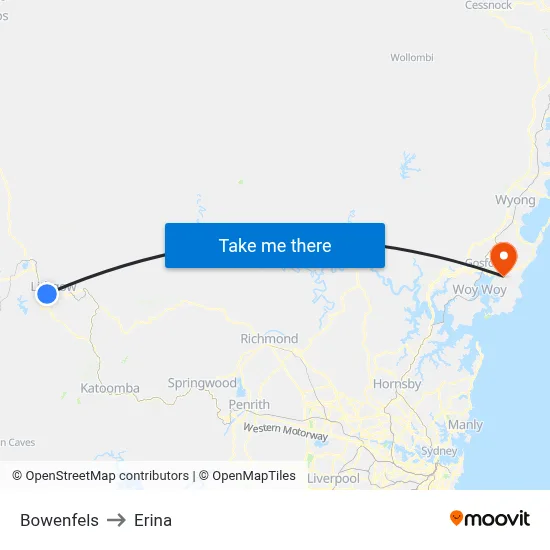 Bowenfels to Erina map