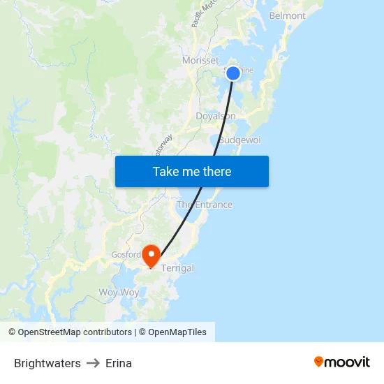 Brightwaters to Erina map