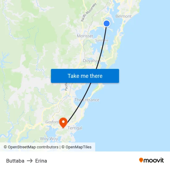 Buttaba to Erina map