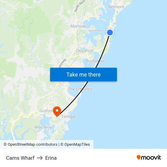 Cams Wharf to Erina map