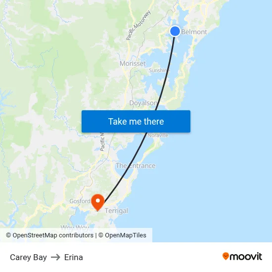 Carey Bay to Erina map