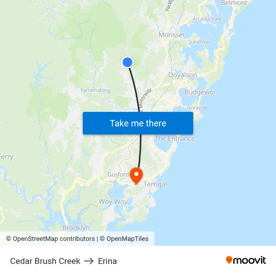 Cedar Brush Creek to Erina map