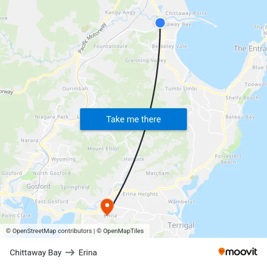 Chittaway Bay to Erina map