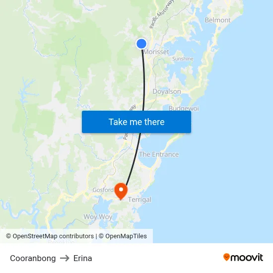 Cooranbong to Erina map