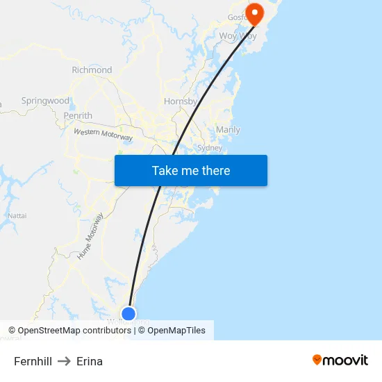 Fernhill to Erina map