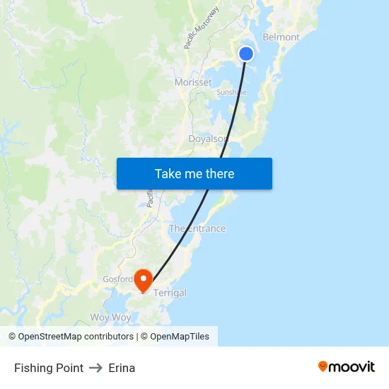 Fishing Point to Erina map