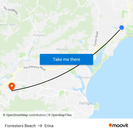 Forresters Beach to Erina map
