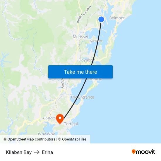 Kilaben Bay to Erina map