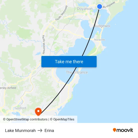 Lake Munmorah to Erina map