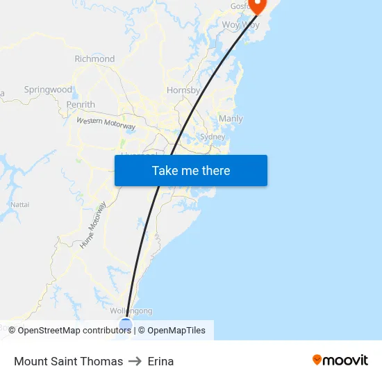 Mount Saint Thomas to Erina map