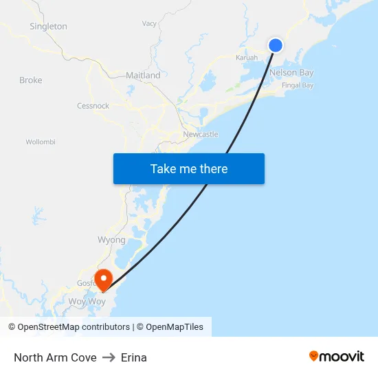 North Arm Cove to Erina map
